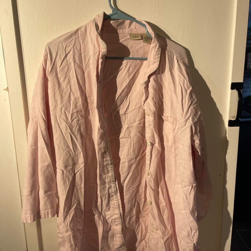 Vintage LL Bean Cotton Button Pink Down Shirt Women’s Large